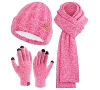 Bequemer Laden Women Winter Beanie Hat and Scarf Warm Touchscreen Gloves | Thick Thermal Driving Run Snow Ski Gloves for Cold Weather, Knit Beanies Hats Fleece Long Scarves Skull Caps Gifts for Women