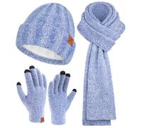 Bequemer Laden Women Winter Beanie Hat and Scarf Warm Touchscreen Gloves | Thick Thermal Driving Run Snow Ski Gloves for Cold Weather, Knit Beanies Hats Fleece Long Scarves Skull Caps Gifts for Women