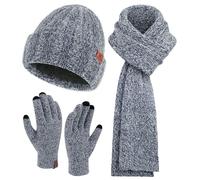 Bequemer Laden Women Winter Beanie Hat and Scarf Warm Touchscreen Gloves | Thick Thermal Driving Run Snow Ski Gloves for Cold Weather, Knit Beanies Hats Fleece Long Scarves Skull Caps Gifts for Women