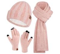 Bequemer Laden Women Winter Beanie Hat and Scarf Warm Touchscreen Gloves | Thick Thermal Driving Run Snow Ski Gloves for Cold Weather, Knit Beanies Hats Fleece Long Scarves Skull Caps Gifts for Women