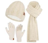 Bequemer Laden Women Winter Beanie Hat and Scarf Warm Touchscreen Gloves | Thick Thermal Driving Run Snow Ski Gloves for Cold Weather, Knit Beanies Hats Fleece Long Scarves Skull Caps Gifts for Women