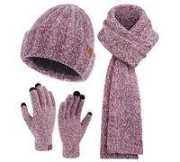Bequemer Laden Women Winter Beanie Hat and Scarf Warm Touchscreen Gloves | Thick Thermal Driving Run Snow Ski Gloves for Cold Weather, Knit Beanies Hats Fleece Long Scarves Skull Caps Gifts for Women