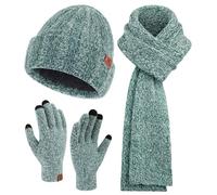 Bequemer Laden Women Winter Beanie Hat and Scarf Warm Touchscreen Gloves | Thick Thermal Driving Run Snow Ski Gloves for Cold Weather, Knit Beanies Hats Fleece Long Scarves Skull Caps Gifts for Women