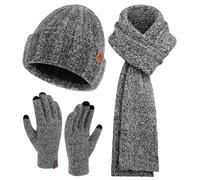 Bequemer Laden Women Winter Beanie Hat and Scarf Warm Touchscreen Gloves | Thick Thermal Driving Run Snow Ski Gloves for Cold Weather, Knit Beanies Hats Fleece Long Scarves Skull Caps Gifts for Women