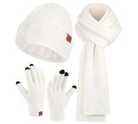 Bequemer Laden Women Winter Beanie Hat and Scarf Warm Touchscreen Gloves | Thick Thermal Driving Run Snow Ski Gloves for Cold Weather, Knit Beanies Hats Fleece Long Scarves Skull Caps Gifts for Women