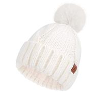 Bequemer Laden Womens Pom Pom Winter Hat Warm Cable Knit Beanie Hats for Women Skull Cap with Thick Fleece Lined Gifts