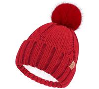 Bequemer Laden Womens Pom Pom Winter Warm Beanie Hat Cap Fleece Lined Gifts | Winter Thermal Cable Knit Beanie Hats for Women Skull Cap with Thick Fleece Lining Cute Pompom Cold Weather Gifts