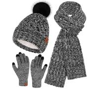 Bequemer Laden Womens Winter Hat Long Scarf Touch Screen Gloves Set Warm Beanie Hats Neck Warmer Knit Caps with Pom Fleece Lined Gifts for Women