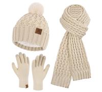 Bequemer Laden Womens Winter Hat Long Scarf Touch Screen Gloves Set Warm Beanie Hats Neck Warmer Knit Caps with Pom Fleece Lined Gifts for Women