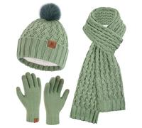 Bequemer Laden Womens Winter Hat Long Scarf Touch Screen Gloves Set Warm Beanie Hats Neck Warmer Knit Caps with Pom Fleece Lined Gifts for Women