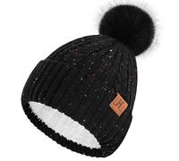 Bequemer Laden Womens Winter Warm Beanie Hat Knit Slouchy Skull Cap Thick Fleece Lined with Pom Pom Gifts for Women