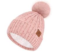Bequemer Laden Womens Winter Warm Beanie Hat Knit Slouchy Skull Cap Thick Fleece Lined with Pom Pom Gifts for Women
