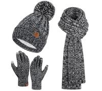 Bequemer Laden Womens Winter Warm Beanie Hat Touchscreen Gloves Long Scarf Set Ribbed Knit with Fleece Lined Pom Skull Caps Gifts for Women