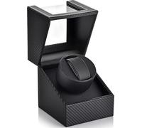BeQuest: Quest For More Watch Winder Automatic Single Analog Watch Winder in Black Carbon Fiber Leather with Japanese Mabuchi Quiet Motor,Ac Adapter Or Battery Powered, Black, Classic