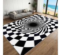 BEQUTIY 3D Carpet forLiving Room Bottomless Hole Optical Illusion Area Rug, Checkered Vortex Optical Illusions Rug, Soft Machine Washable for Dining Room Carpet Home Bedroom Floor Mat （210 x 300 cm）