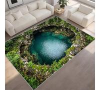 BEQUTIY 3D Effect Carpet 120 x 180 cm Bottomless Cenote Illusion Rug Creative Nature Hole Scenery Printed Area Modern Living Room Bedroom Floor Decoration Large Rug Non-slip Washable