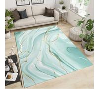 BEQUTIY 3D Rug Large Size 120X170Cm Mint Green Gradient Marble Texture Area Carpet, Modern Geometric Gold Foil Stripes Carpet, Washable Non-Slip Rugs, For Bedroom Living Room Indoor Carpet