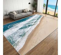BEQUTIY 3D Visual Blue Ocean Rug with Beach Design Carpet, Large Sea Wave Area Rugs for Girls Bedroom-Cute Garden Mat Non-Slip Sofa Mat Coastal Summer Decor for Lounge （210 x 300 cm）