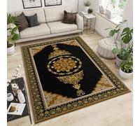 BEQUTIY Area Rug Large Size 120X170Cm Modern Abstract Floral Design Bedroom Rugs, Modern Print Black Gold Luxury Carpet, Printed Polyester Anti-Slip Carpet, Bedroom Living Room Decorations Rugs