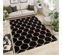 BEQUTIY Area Rug Small Size 60x90cm Classic Black Gold Foil Geometric Art Indoor Rugs, Gilded Diamond Texture Carpet, Washable Non Slip, Living Room Bedroom Modern Carpet
