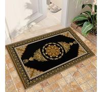 BEQUTIY Area Rug Small Size 60X90Cm Modern Abstract Floral Design Bedroom Rugs, Modern Print Black Gold Luxury Carpet, Printed Polyester Anti-Slip Carpet, Bedroom Living Room Decorations Rugs