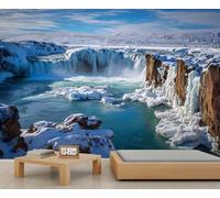 BEQUTIY Artistic Winter Waterfall Scene Mural, Frosty Geological Design, Serene Home Decor for Dining Room Office 150x105cm (Not Self-Adhesive)