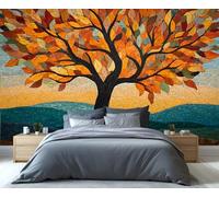 BEQUTIY Autumn Tree Mosaic Wall Mural - Textured Fall Foliage Art for Living Room, Bedroom & Nature-Inspired Decor 200x140cm (Not Self-Adhesive)