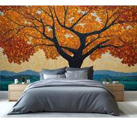 BEQUTIY Autumn Tree Mosaic Wall Mural - Vibrant Fall Foliage Art for Living Room, Bedroom & Nature-Inspired Decor 280x200cm (Not Self-Adhesive)