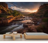 BEQUTIY Breathtaking Canyon Sunset & Rushing River Wall Mural, Textured Rock & River Pattern, Inspiring Wall Decor for Bedroom Accent Wall 350x250cm (Not Self-Adhesive)