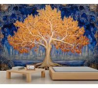 BEQUTIY Celestial Tree of Life & Futuristic Cityscape Wall Mural, Magical Sci-Fi Decorative Mural, Perfect for Home Office & Fantasy Accent Wall 150x105cm (Not Self-Adhesive)