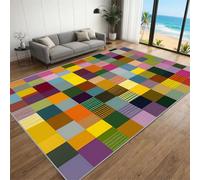 BEQUTIY Color Blocks Area Rugs, Rainbow Print Carpet 60 x 90 cm, Modern Abstract Carpet Pet Child Friendly, Machine Washable Rugs Non Slip, Kitchen Bedroom Living Room