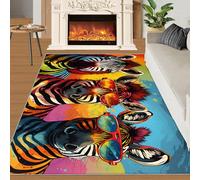 BEQUTIY Cool Zebra Rug Fashion Graffiti Color Rugs for Living Room Modern Abstract Zebra 160x230 Rug Animal Carpet Machine Washable Non Slip Carpet for High-Traffic Area