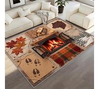 BEQUTIY Cottage Style Area Rug, Fireplace Maple Bear Print Carpet 120 x 150 cm, Southwest Cottage Farmhouse Cozy Rug for Machine Washable Non Slip Rugs, for Kitchen Bedroom Living Room