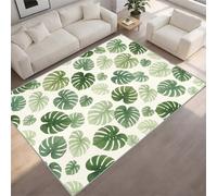 BEQUTIY Cream & Green Monstera Rug （160 x 200 cm） Tropical Palm Leaf Area Rug, Modern Sage Green Botanical Carpet for Living Room Bedroom, Non-Slip Washable
