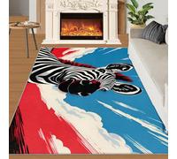 BEQUTIY Cute Zebra Rug Red Blue Abstract Graffiti Rugs for Kids Room Wild Animal 100x140 Rug Zebra Carpet Machine Washable Non Slip Carpet for High-Traffic Area
