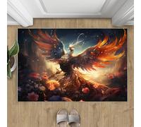 BEQUTIY Dream Phoenix Rug Mythical Animals Birds Small Rugs Natural Plants Flowers 50x80 Rug Phoenix Carpet Machine Washable Non Slip Carpet for High-Traffic Area