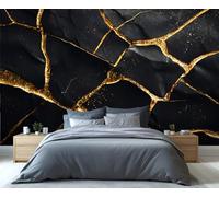 BEQUTIY Elegant Black & Gold Abstract Bedroom Wallpaper, Large-Scale Mural, Easy to Install Wall Decor for Modern Homes 250x175cm (Not Self-Adhesive)