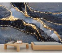 BEQUTIY Elegant Black & Gold Abstract Bedroom Wallpaper, Large-Scale Resin-Inspired Mural, Easy to Install Wall Decor for Modern Homes 250x195cm (Not Self-Adhesive)