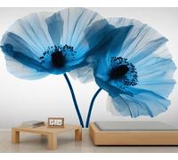 BEQUTIY Elegant Blue Poppy Floral Abstract Bedroom Wallpaper, Large-Scale Floral Inspired Mural, Easy to Install Wall Decor for Modern Homes 300x230cm (Not Self-Adhesive)