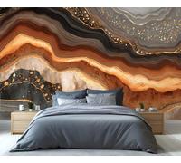 BEQUTIY Elegant Brown & Gold Abstract Bedroom Wallpaper, Large-Scale Layered Inspired Mural, Easy to Install Wall Decor for Modern Homes 350x250cm (Not Self-Adhesive)