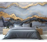 BEQUTIY Elegant Grey & Gold Abstract Bedroom Wallpaper, Large-Scale Layered Inspired Mural, Easy to Install Wall Decor for Modern Homes 400x280cm (Not Self-Adhesive)