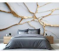 BEQUTIY Elegant Light Blue & Gold Abstract Bedroom Wallpaper, Large-Scale Inspired Mural, Easy to Install Wall Decor for Modern Homes 200x140cm (Not Self-Adhesive)