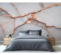 BEQUTIY Elegant White & Copper Abstract Bedroom Wallpaper, Large-Scale Kintsugi-Inspired Mural, Easy to Install Wall Decor for Modern Homes 300x230cm (Not Self-Adhesive)