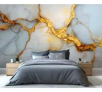 BEQUTIY Elegant White & Gold Abstract Bedroom Wallpaper, Large-Scale Inspired Mural, Easy to Install Wall Decor for Modern Homes 300x230cm (Not Self-Adhesive)