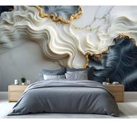 BEQUTIY Elegant White & Grey Abstract Bedroom Wallpaper, Large-Scale 3D Textured Marble-Inspired Mural, Easy to Install Wall Decor for Modern Homes 350x250cm (Not Self-Adhesive)