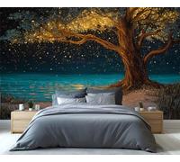 BEQUTIY Enchanted Glowing Tree by The Lake at Night Wall Mural - Magical Starry Landscape Art for Bedroom, Living Room & Fantasy Decor 200x140cm (Not Self-Adhesive)