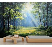BEQUTIY Enchanted Sunbeam Forest Mural, Lush Green Woodland Wall Art, Ideal for Creating a Serene Home Space 250x195cm (Not Self-Adhesive)