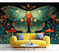BEQUTIY Enchanting Celestial Moth Floral & Mushroom Forest 3D Wall Mural Self Adhesive Decoration, Mural for Bedroom Bathroom Living Room, Wallpaper Decor 300x230cm (Not Self-Adhesive)