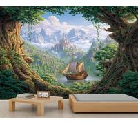 BEQUTIY Enchanting Fantasy Forest & Castle Wall Mural, Luminous Imagination Art, Magical Wall Decor for Bedroom Living Room 200x140cm (Not Self-Adhesive)