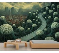 BEQUTIY Fantasy City & Alien Flora Wall Mural, Bizarre Landscape Pattern, Inspiring Wall Decor for Bedroom Accent Wall 150x105cm (Not Self-Adhesive)